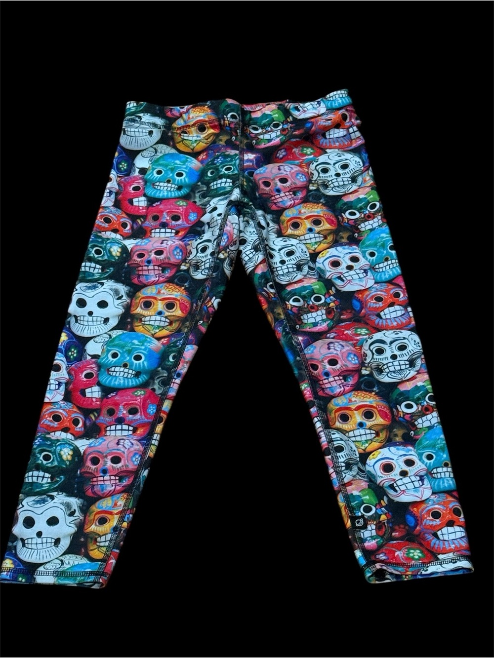 Skull  Multicolor Skull Print Terez Cropped Leggings